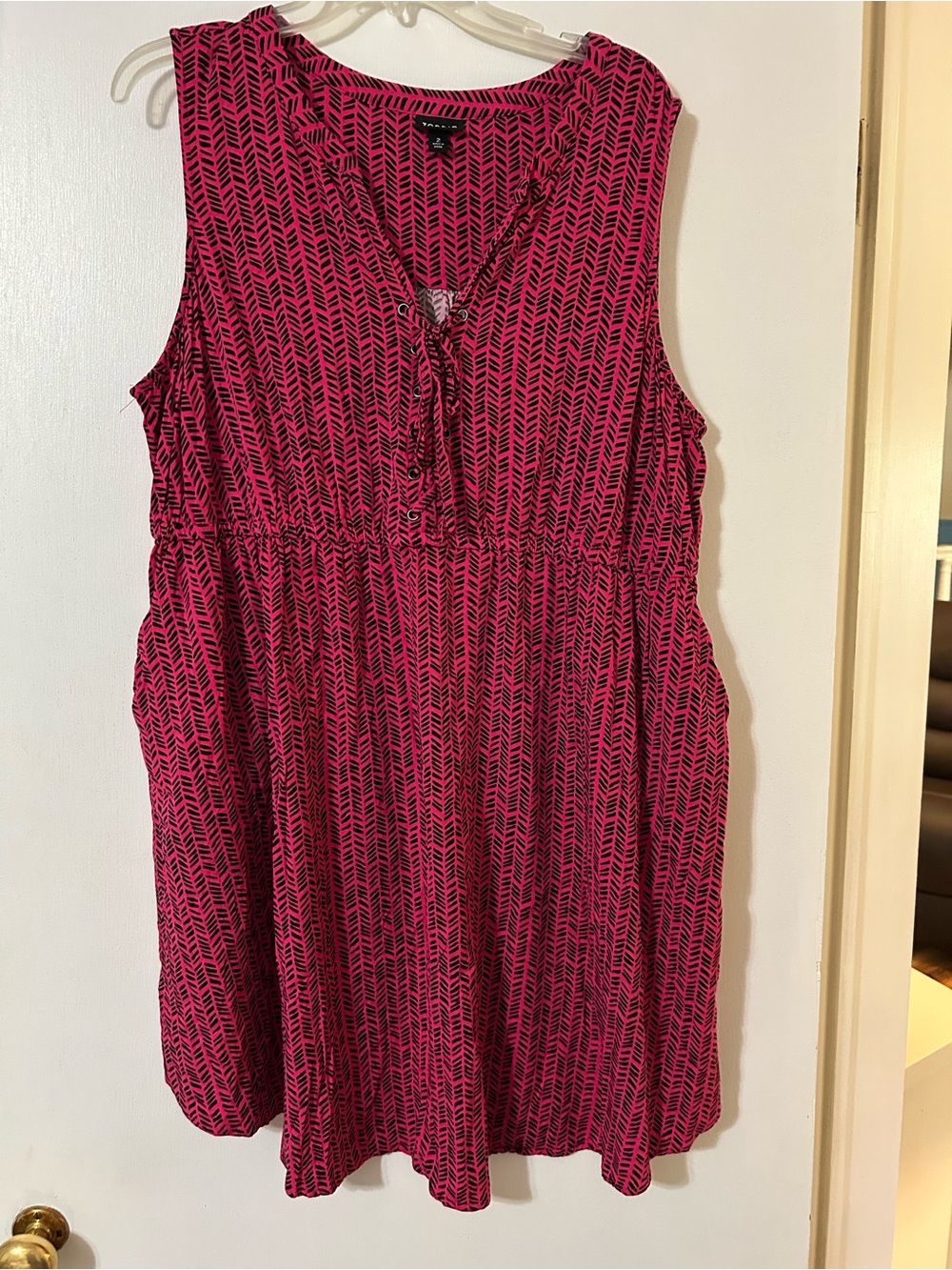 torrid Pink and Black Sleeveless Tie-Front A-Line Dress
